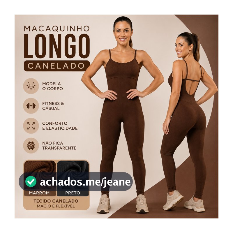 Macacão Longo Fitness Feminino Bojo Removível Zero Transparência Macaquinho Longo