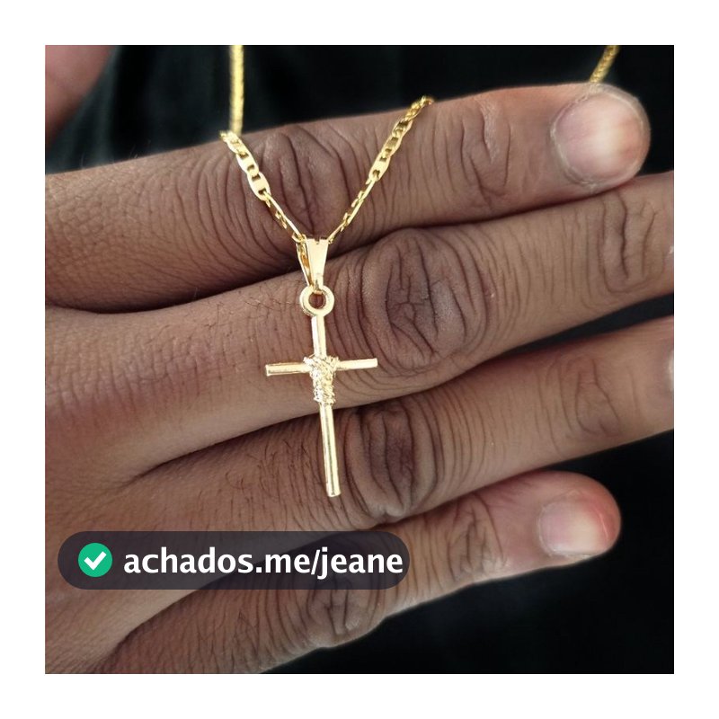 Cordão Corrente Masculino Piastrini Banhado a Cor Ouro 18k 60cm + Pingente Crucifixo Trançado
