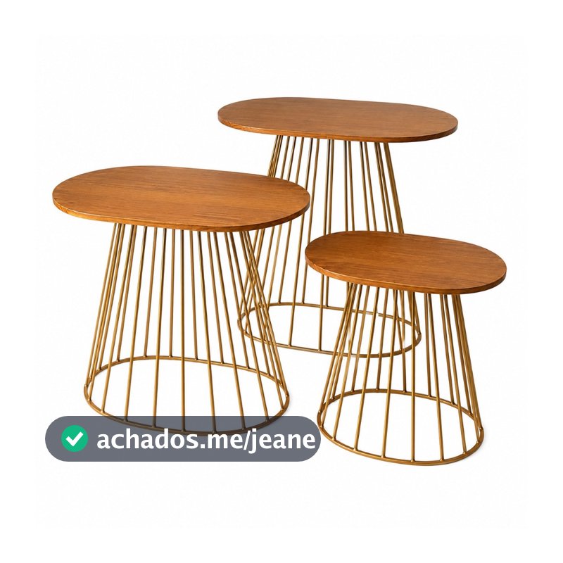 Kit 3 Trio Mesas Redonda Ripada Oval Cone com Tampo Madeira  Desmontável Festa Aniversário Casamento