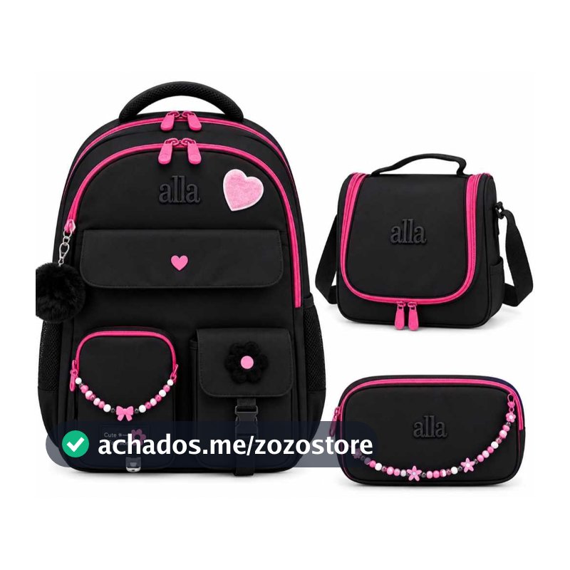 Kit Escolar Juvenil Menina Mochila Lancheira e Estojo Duradoura Resistente