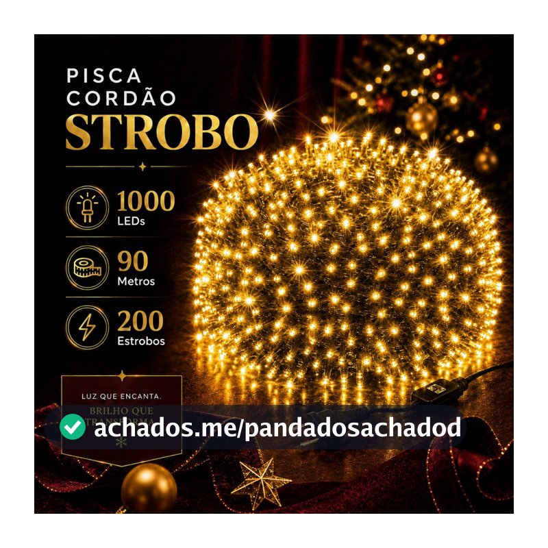 Cordão Strobo Natal 50/90/30 Metros Bivolt 500/1000/300 Leds Prova D'Água Luz Branco Quente