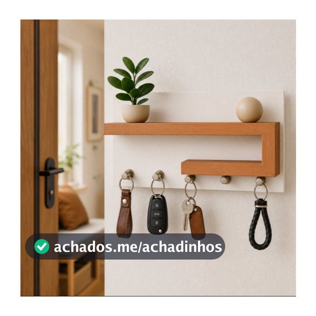 Porta Chaves Organizador com Prateleira Decorativa – Design Moderno em MDF | Branco + Freijó | Freijó + Branco | Branco