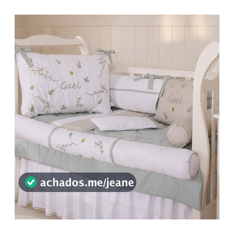 Kit Berço Personalizado Arbo Menino Branco/Verde/Bege - 09 Peças