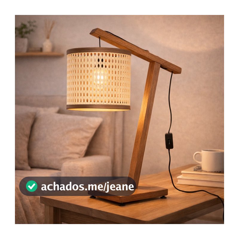 Luminária de Mesa Aurora com Cúpula Trabalhada em Palha Sintética Cor Natural Cúpula 01