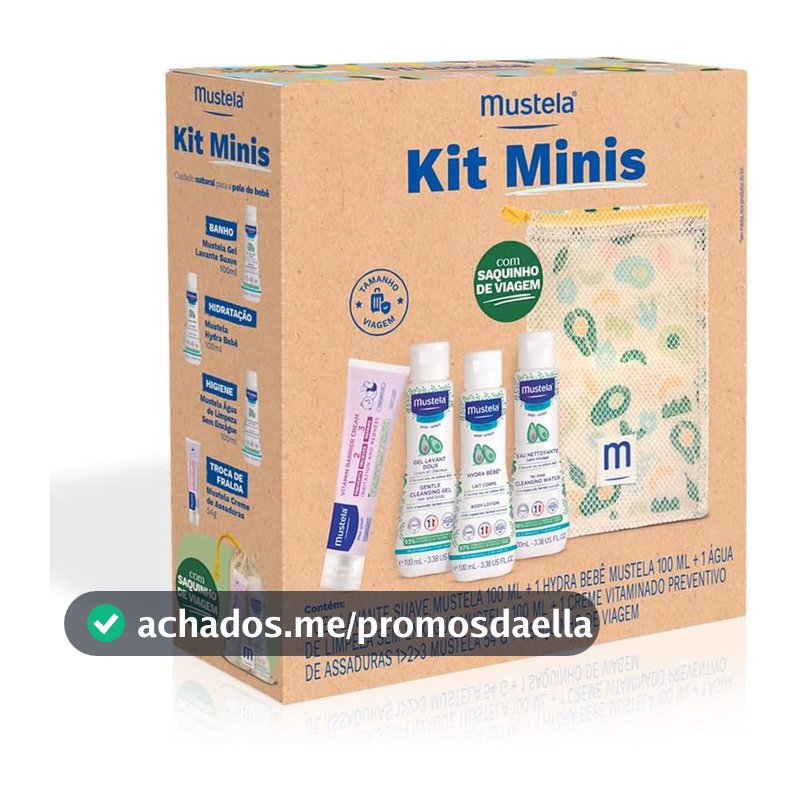 Mustela Kit Minis Travel Size - Gel Lavante + Hydra Bebê + Água de Limpeza + Creme Preventivo de Assaduras 54g