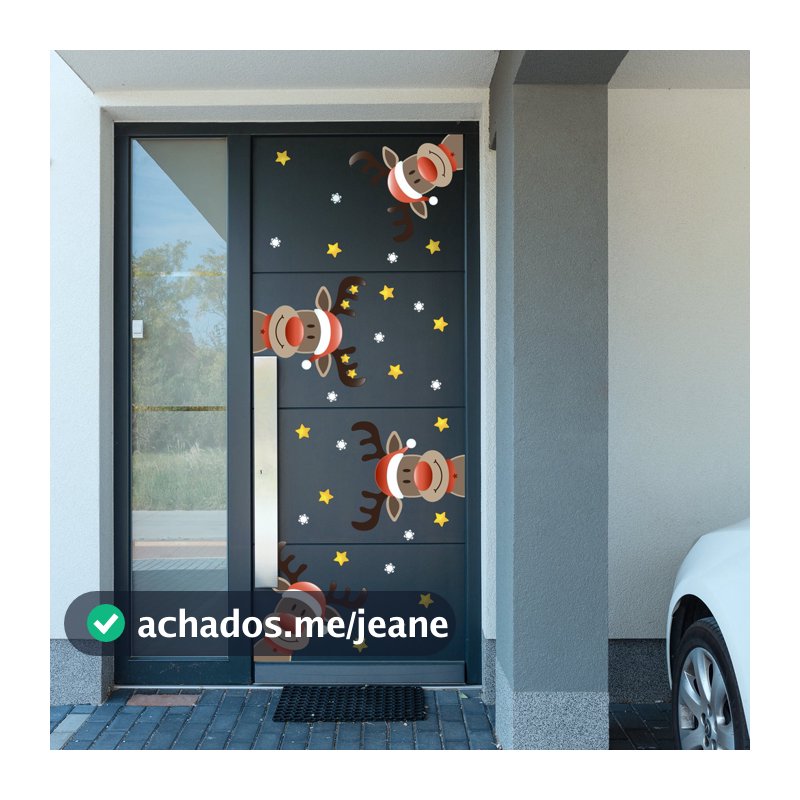 Adesivo Para Porta e Janela de Natal Rena e Estrelas