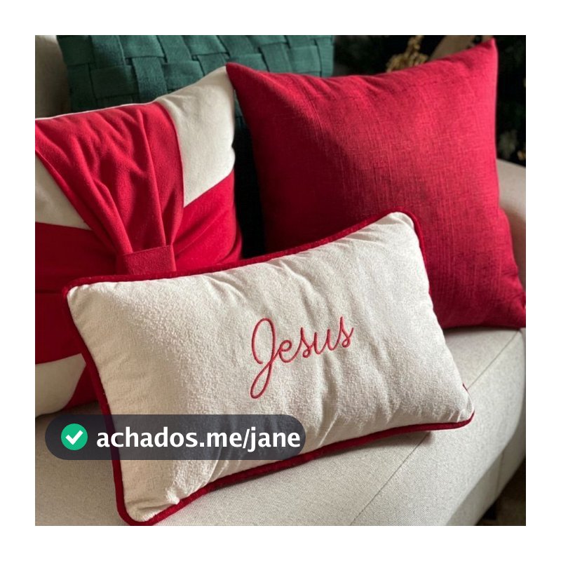 Capa De Almofada Decorativa Jesus Bordada Bouclé Off White Com Viés 30x50 Retangular