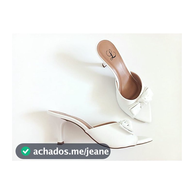Tamanco Feminino Bico Folha Laco Branco Moda Sandalia Mulher Salto Fino