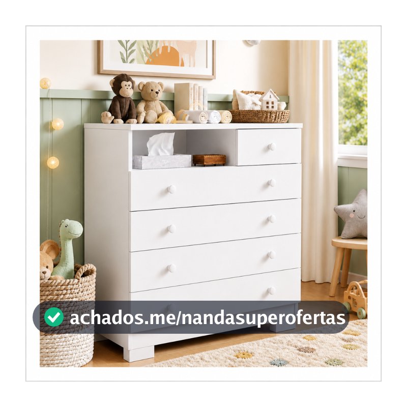 Cômoda Para Quarto Infantil 5 Gavetas Multiuso Com Nicho Organizador Roupas Criança Moderna Amora