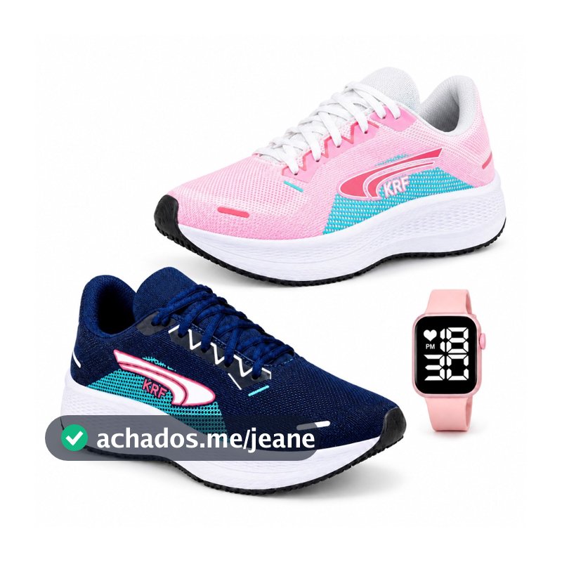 Kit 2 Pares Tênis Feminino Esportivo + Relógio Digital | Leve, Confortável e Moderno | Academia, Caminhada, Corrida