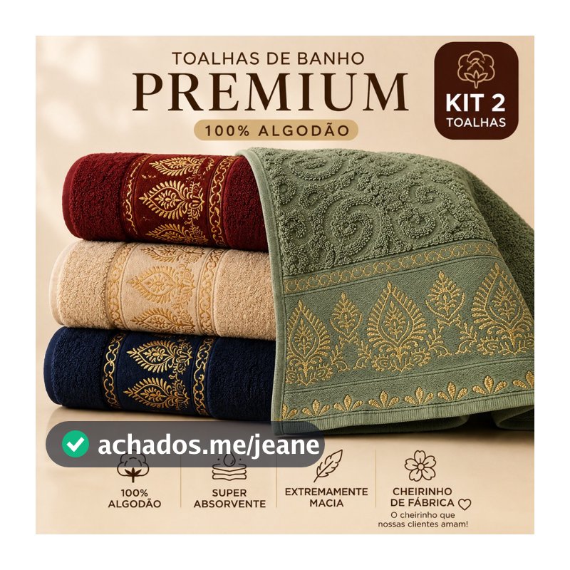 Kit 2 Toalhas de Banho Premium Gigante 100% Algodão – Felpudas, Macias e Super Absorventes