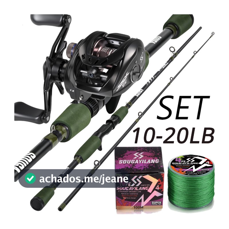 Kit de Pescaria Sougayilang Vara de pesca 1.80m 2 seções + Carretilha de pesca 7.2:1 + Linha de pesca