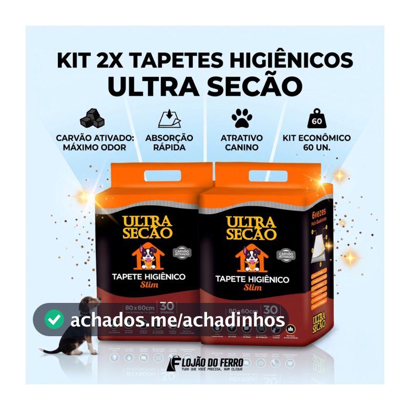 Kit 2 Tapete Higiênico Cães Carvão Ativado 80x60 30un Ultra Secão + Brinde