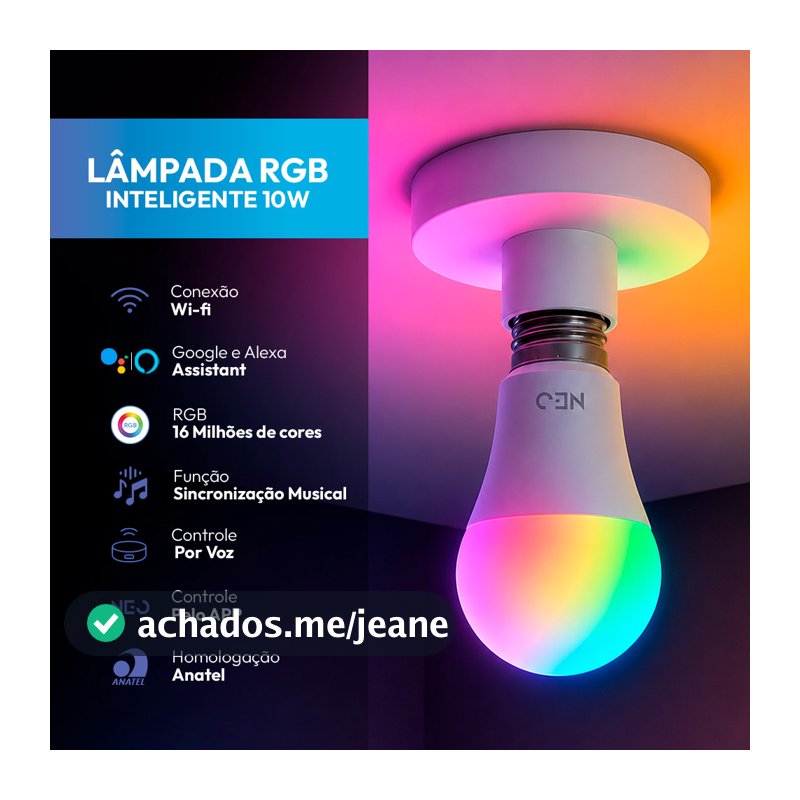 Kit Lâmpada Smart LED RGB WiFi Alexa Google Assistente E27 10W Bivolt Avant Neo 1 a 5 Unidades Inteligente