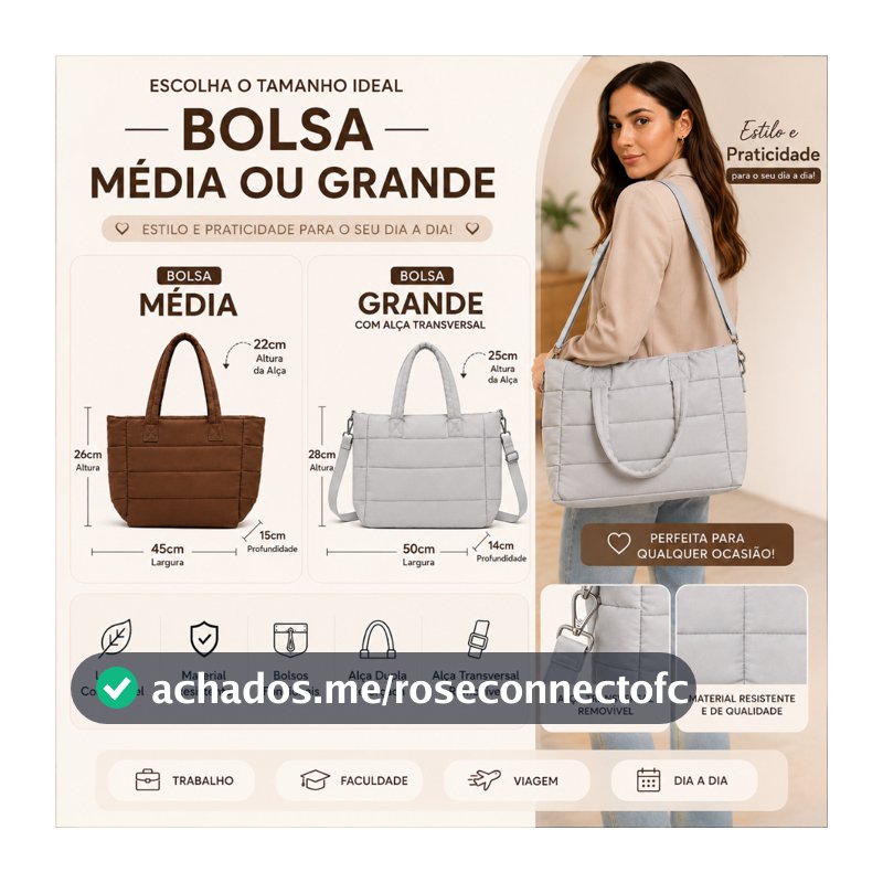 Bolsa Feminina de Ombro Média Universidade Lazer Casual Viagem Linda