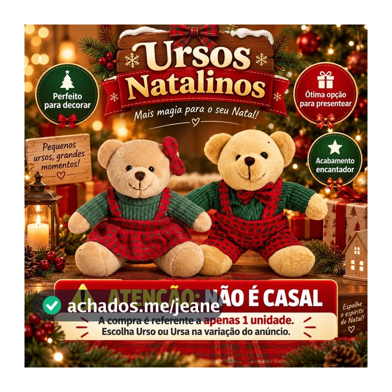 Ursa Jardineira ou Urso Suspensório 15cm -  Pelúcia Natal Decoração Presente