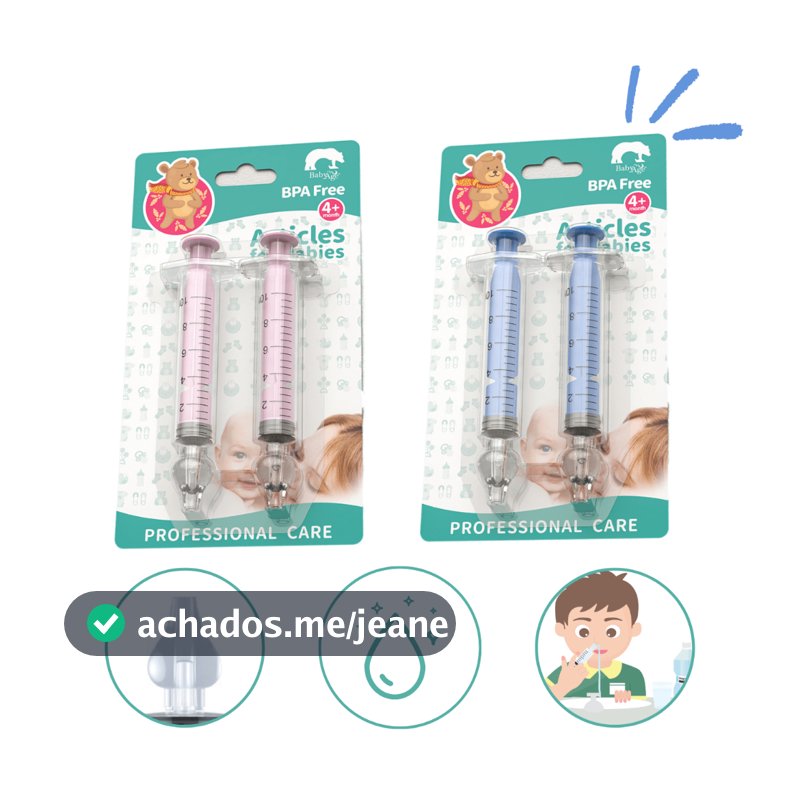 Kit 2 Seringas Lavador Aspirador Nasal Limpeza Infantil Bico Silicone Nariz Bebê Livre BPA Free Não Alergênico Reutilizável Plástico Não Tóxico Sucção Catarro Secreção Higienizador Irrigador Criança Adulto Menino Menina Homem Mulher Colorida Rosa Azul