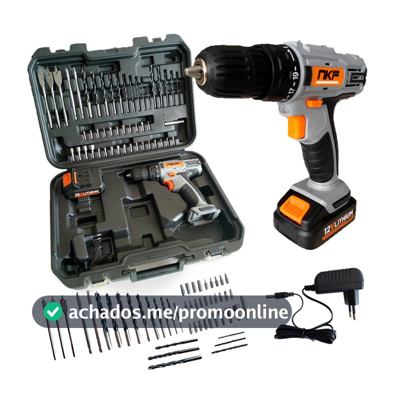 Parafusadeira Furadeira a Bateria 12V FP12X NKF Com Maleta Bateria Brocas e 50 Acessórios FP12X NKF