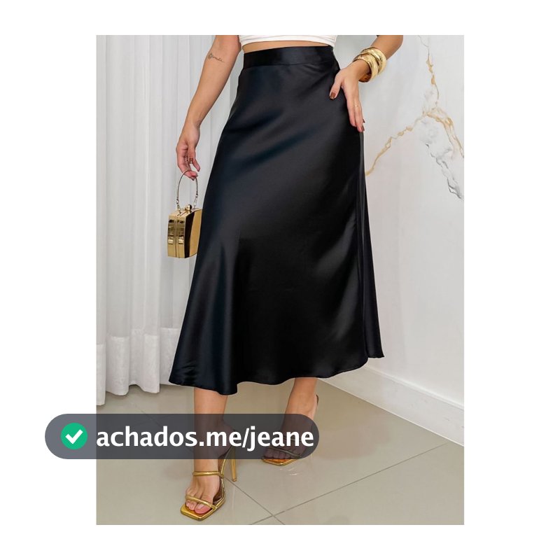 EMILI Saia Midi De Cetim Feminina Casual De Cintura Alta -9381