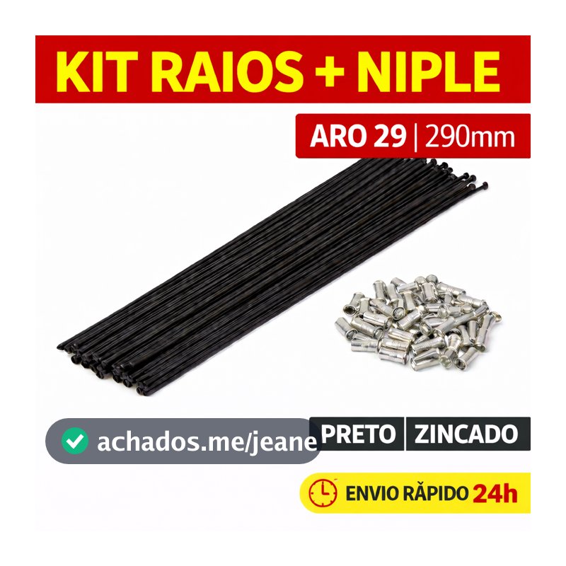 Raio Bike Aro 29 290mm 2.0 Preto Zincado Aço Fino com Niples Prata