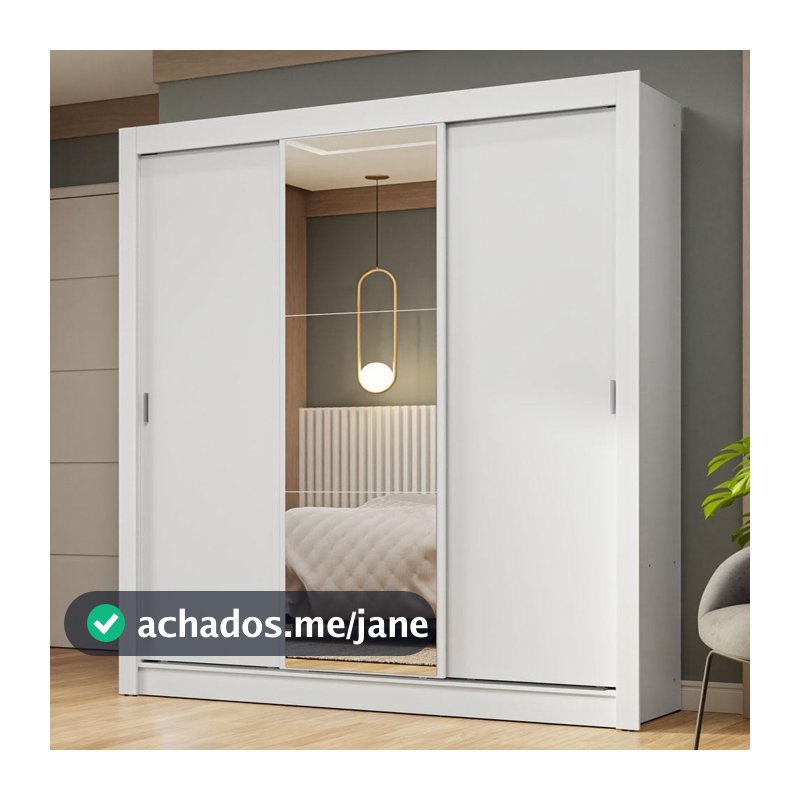 Guarda-Roupa Casal 3 Portas de Correr com Espelho Branco Nobre Madesa
