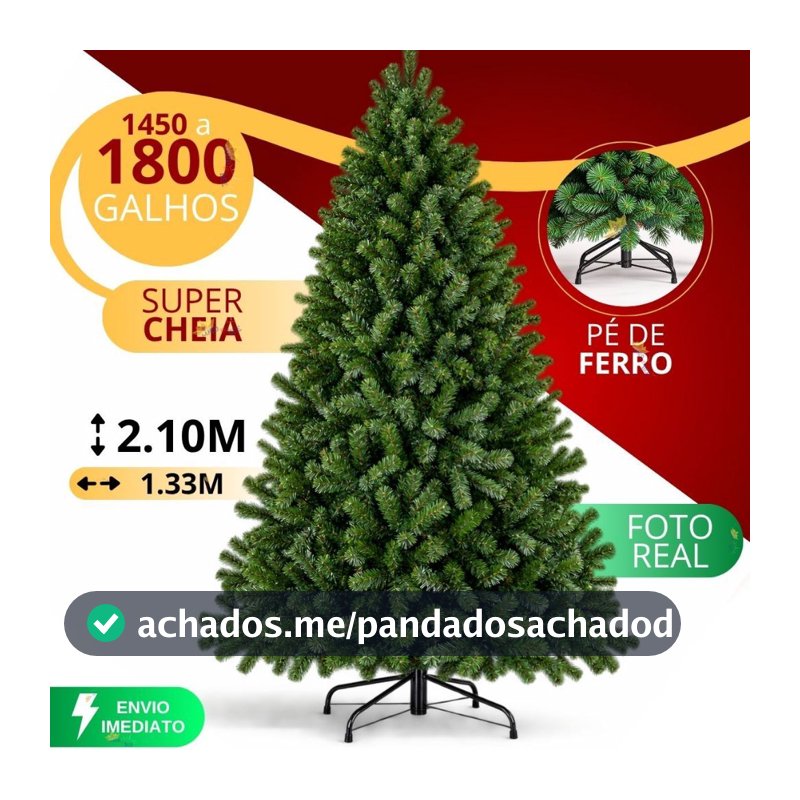 Árvore de Natal 210 cm 1800 a 1450 Galhos Verde Super Cheia Grande Luxo Decoração de Natal 2026