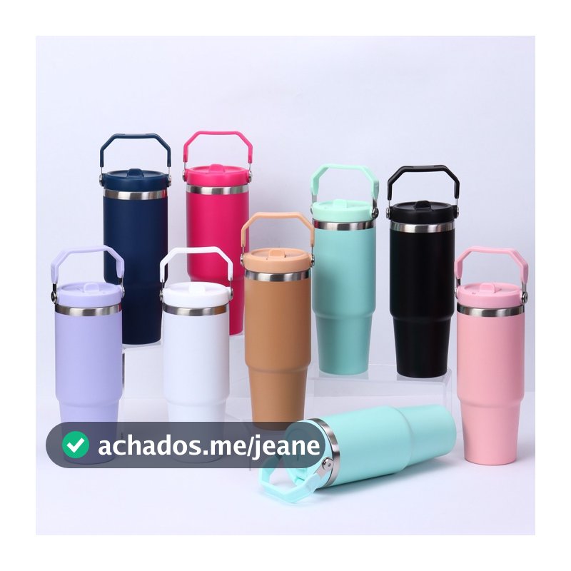 Garrafa Térmica 900ML Com Bico Com Alça Flip Tumbl Aço Inoxidável Academia Trabalho