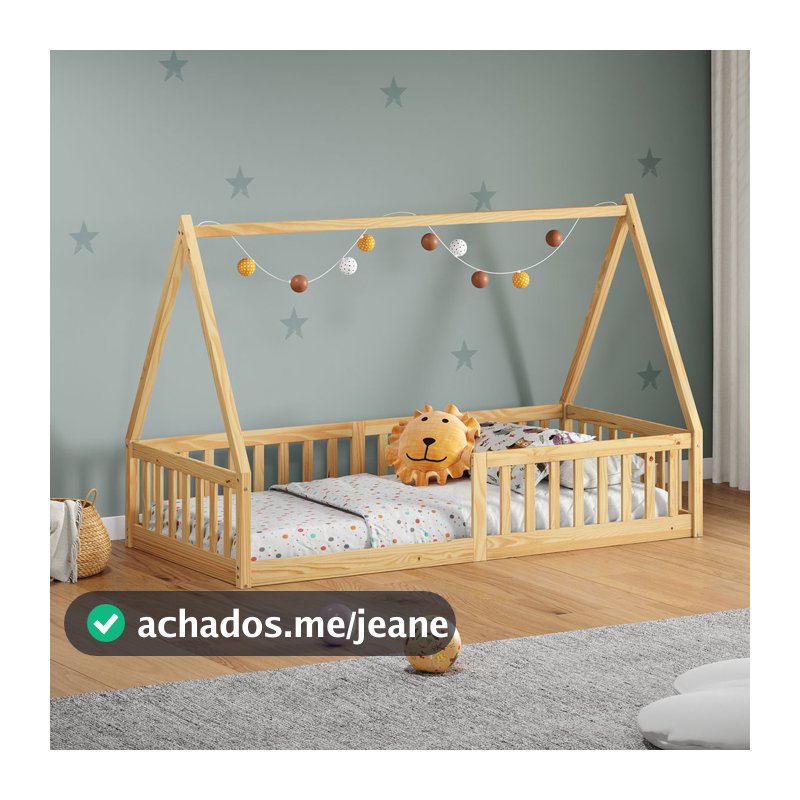 Cama Infantil Montessoriana Solteiro Madeira Casinha de Chão Nicolas Natural