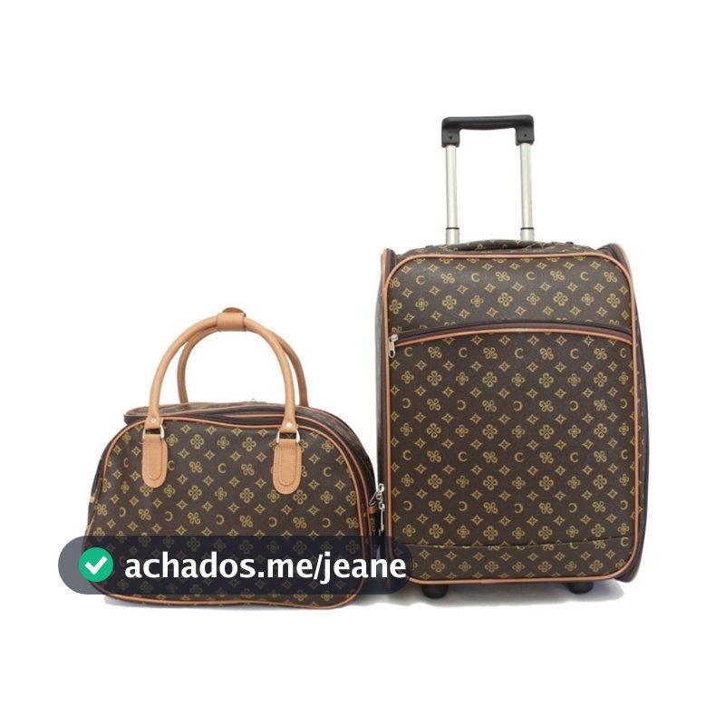 Conjunto Mala De Viagem De Bordo Couro Sintético Quadrada Com Rodinha E Bolsa De Mão Estampa C / LF