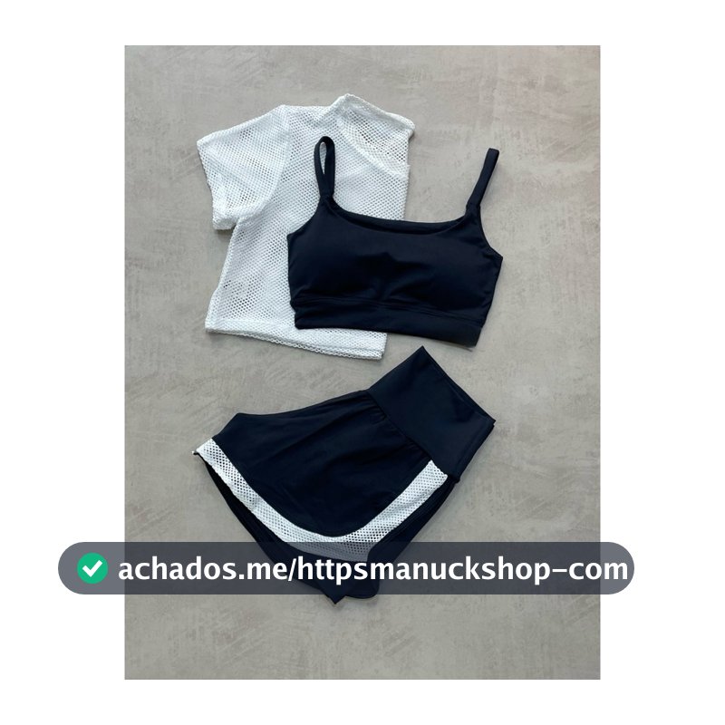 Trio Conjunto Fitness Short Duplo Cropped de Telinha Top academia Zero Transparência Healthy