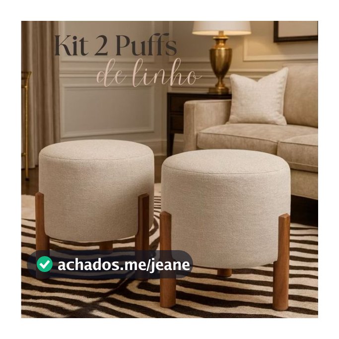 Kit 2 Puff Redondo Luxo Apolo com Pés em Madeira Maciça decoração sala promoção ou 1 puff