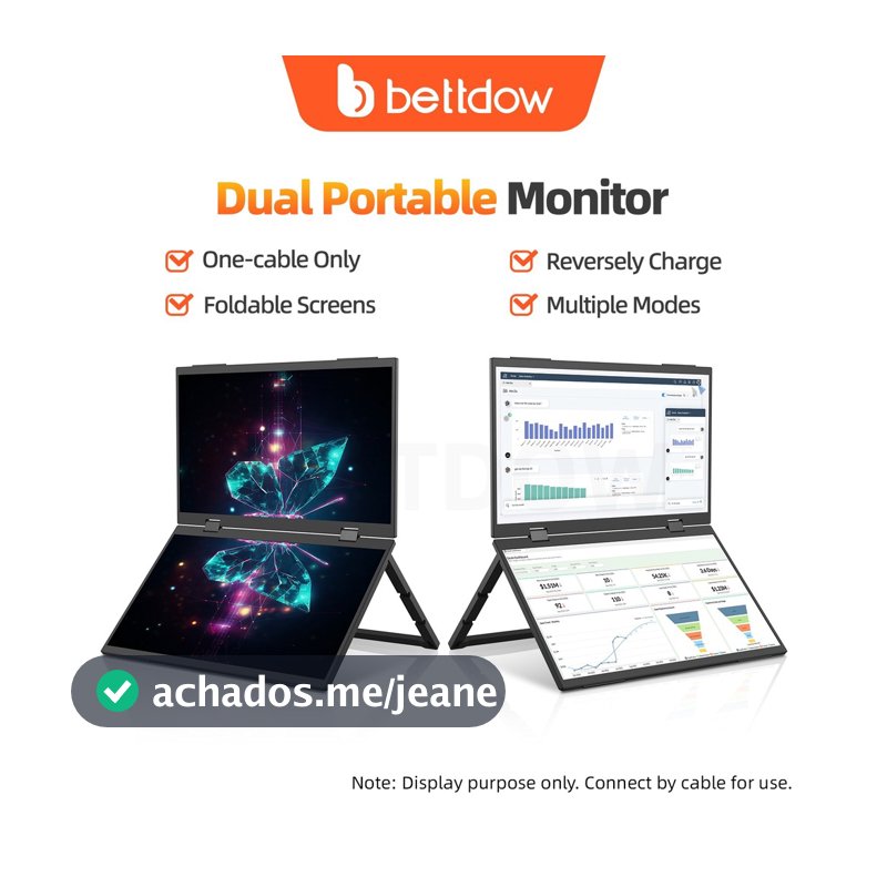 BETTDOW Monitor De Tela Dupla De 15.4 Polegadas Dobrável 315 Graus Portátil 16 : 9 IPS FHD Display Com Suporte HD