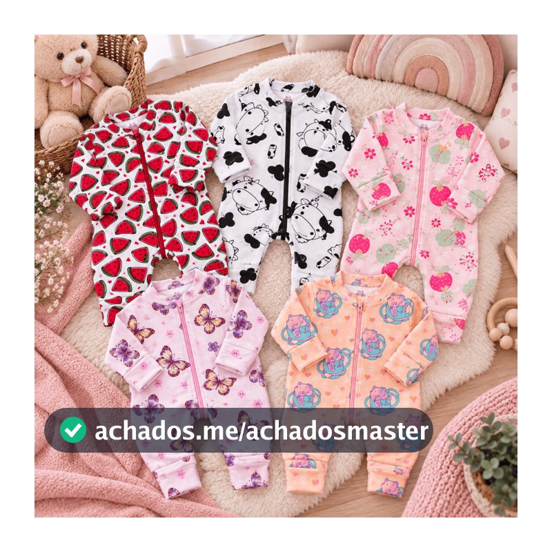 Kit 5 Macacão de Bebê Roupa Menina Estampado Ziper Animado Estampado Algodão Verão Maternidade