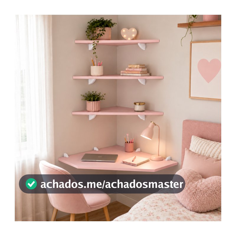Kit Mesa Rosa Escrivaninha de Canto com 3 prateleiras para quarto e escritório em mdf 15mm