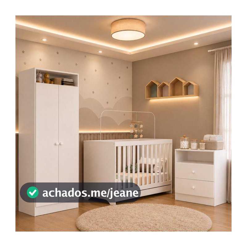 Quarto de Bebê Completo Berço 3 em 1 com Colchão/Guarda-roupa e Cômoda Encanto Multimóveis MP4846