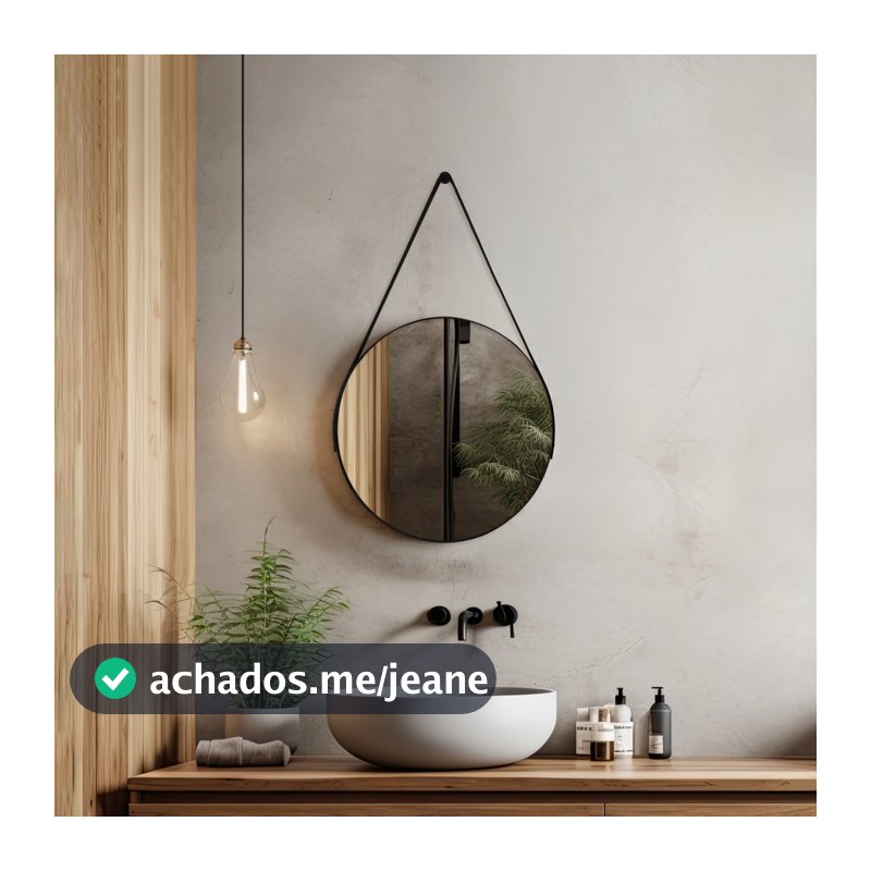 Espelho Redondo Adnet 30cm Com Alça + Suporte e Pendurador Ideal Para Sala / Banheiro / Quarto