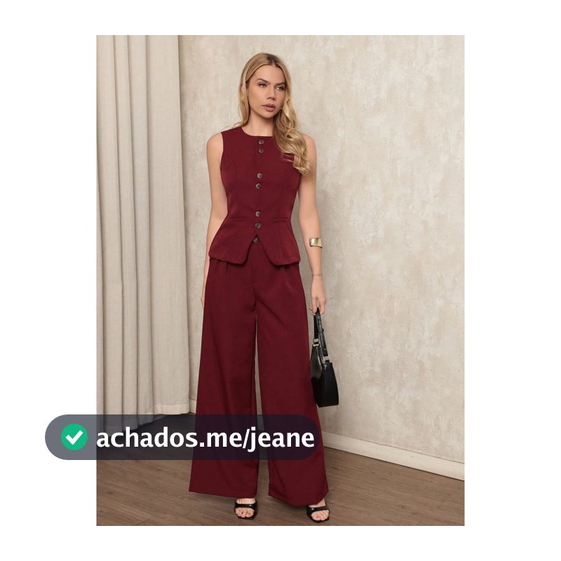 Conjunto Alfaiataria Feminina Colete Sem Manga e Calça Pantalona Elegante