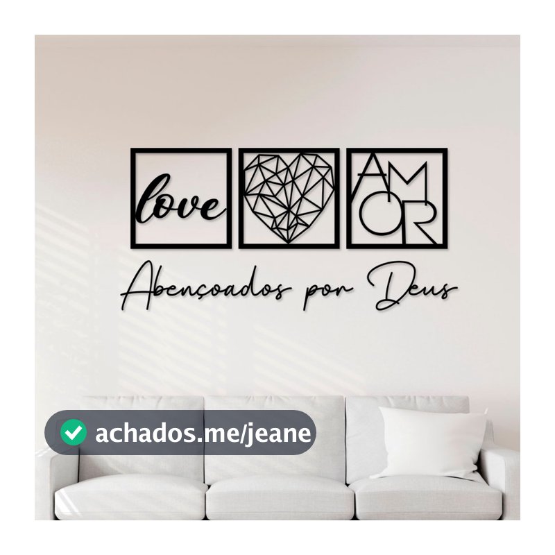 Kit com 3 Quadros Decorativos + Frase Abençoados por Deus - Decoração para Sala e Quarto em mdf