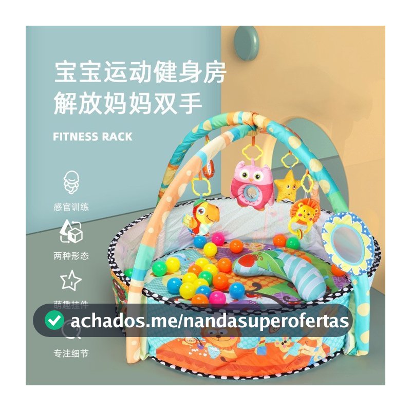 Tapete De Atividades Infantil Educativo Bebe Criança 3 em 1 Com Piscina De Bolinha.Tartaruga,Leão e Parque de animais