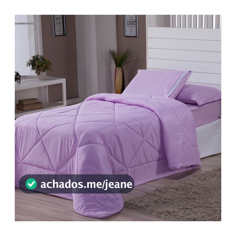 Kit Edredom Solteiro Dupla Face Aconchego + Lençol 4 Peças Lilás