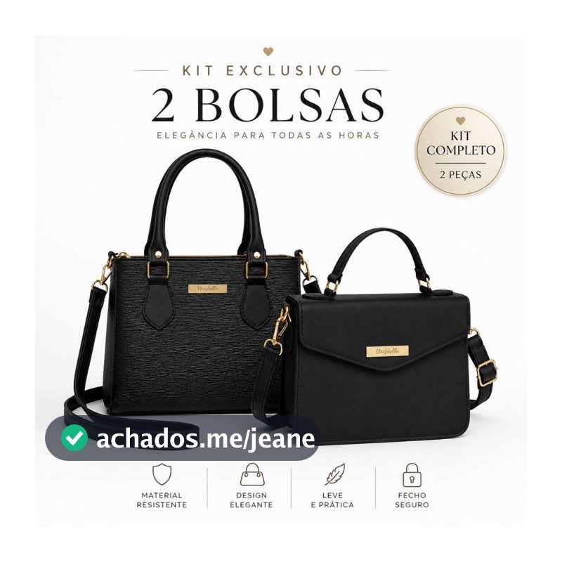 Kit 2 Bolsas Femininas Medias Tote Alça Transversal Mão Ombro Original Uselabelle