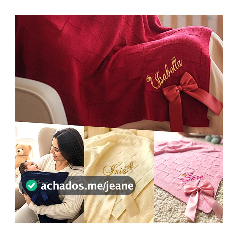 Manta Bebê Personalizada com Nome Bordado  Maternidade Tricô menino ou menina Saída de maternidade