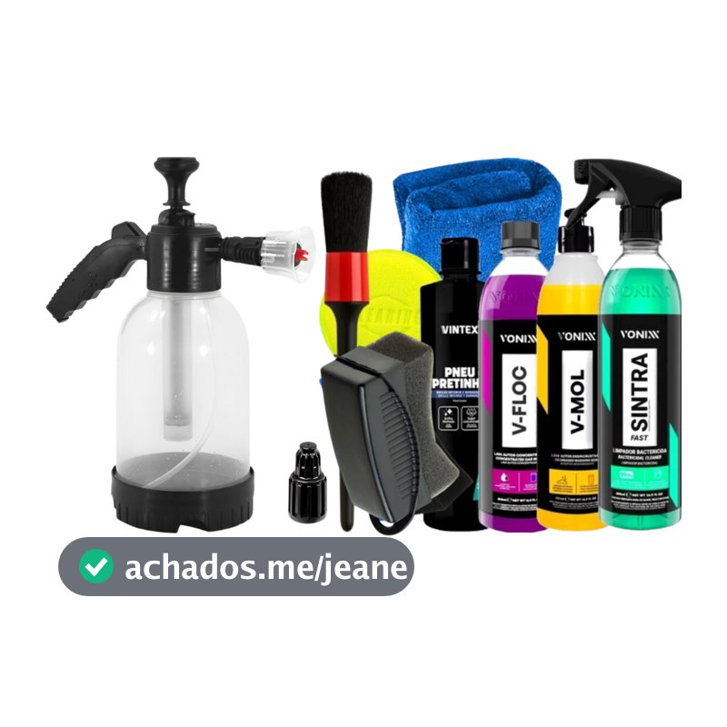 Kit Snow Foam Pulverizador 2L Shampoo V-Floc V-Mol Pretinho Limpador APC Multiuso Sintra Acessórios