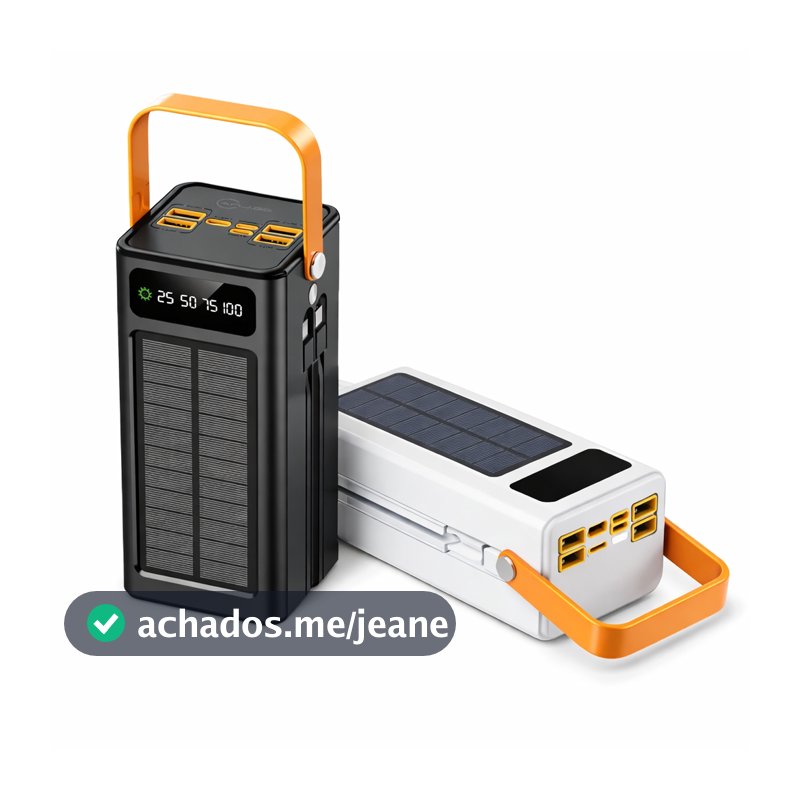 Power Bank Solar 50.000mAh com 4 Portas USB Carregamento Rápido Bidirecional e Display Digital Preto