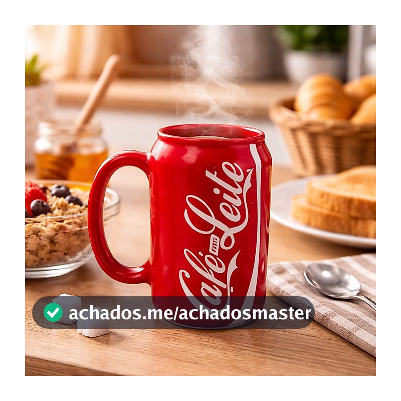 Caneca Café com leite formato lata de coca cola 350ml porcelana