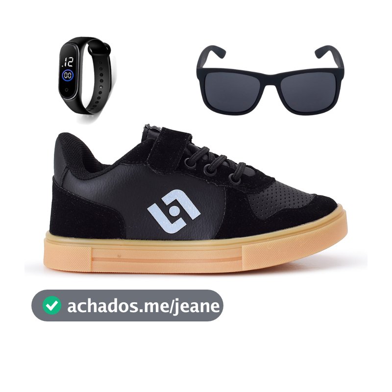Tenis Infantil Casual Sapatenis Meninos Street Calce Facil+ Oculos + Relogio
