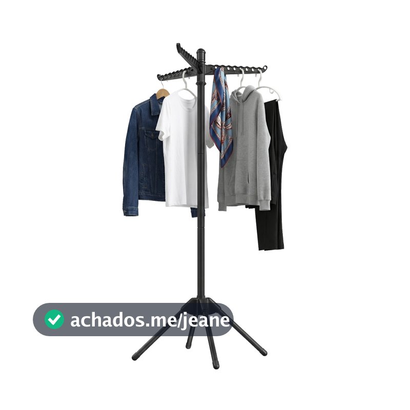 SONGMICS Varal de chão dobrável com 3 braços giratórios, suporte para cabides, aço inox, 150 cm, preto