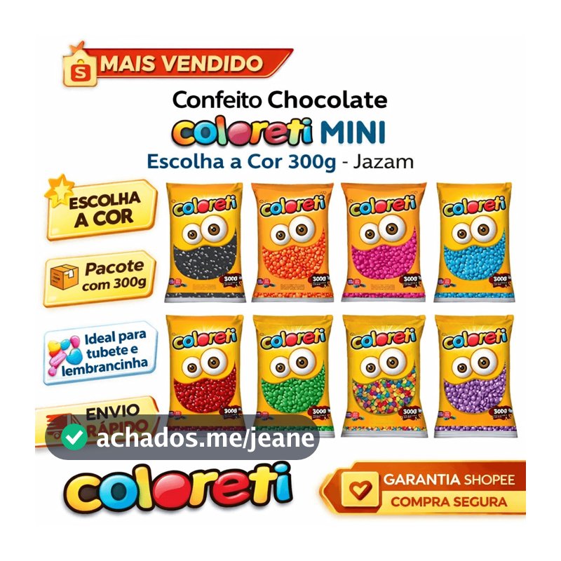 Confeito Chocolate Coloreti Mini Escolha a Cor 300g - Jazam