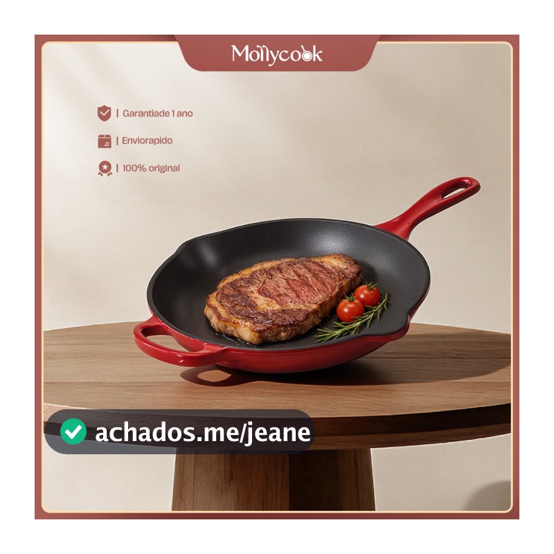 Mollycook Frigideira De Ferro Esmaltado Indução 27cm Antiaderente Frigideira Vermelho