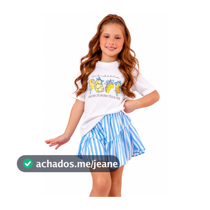 Conjunto Infantil Menina Limonada Shorts - Tamanho 4 ao 10